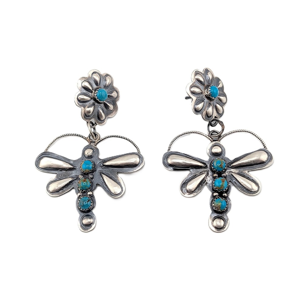 Navajo Earrings Dangle Dragonfly Signed Southwest Jewelry Native American *** - Picture 7 of 9